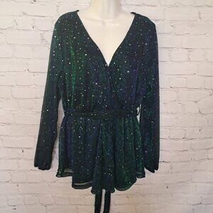 Bloomchic Sequin Lantern Wrap Belted Top Blouse Size 12